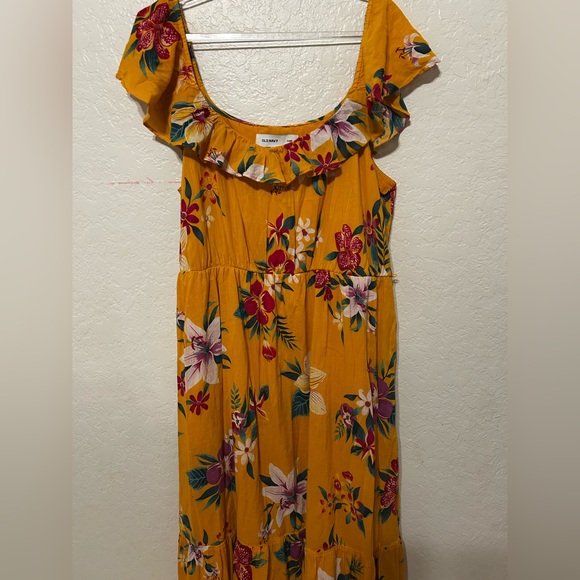 🎮Old Navy ruffle scoop neck Hawaiian Yellow Floral Dress size XL GUC - Picture 6 of 14